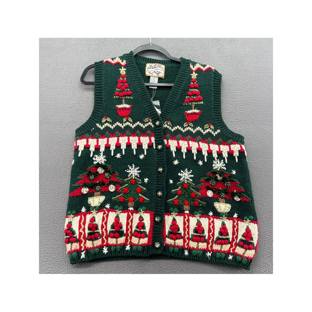 Heirloom Collectibles Sweater Womens L VTG Christmas Vest Green Tree NWT